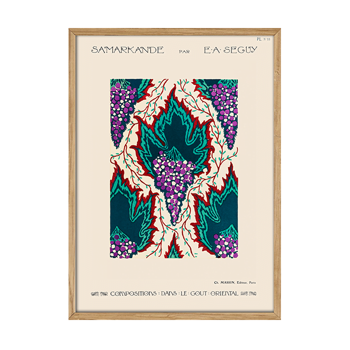 Botanical pochoir pattern in Art Nouveau oriental style