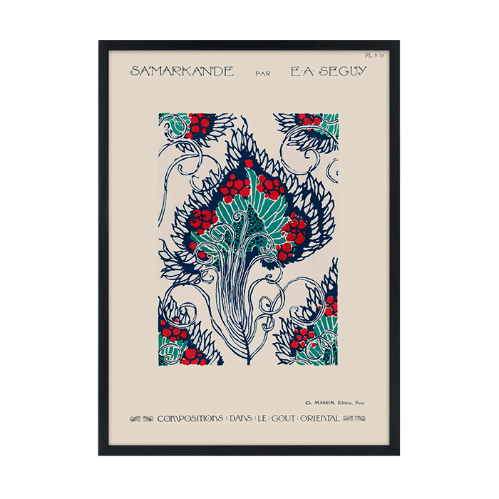 Botanical pochoir pattern in Art Nouveau oriental style Plakat